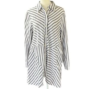 Tulip White Black Printed Women's Oversized M‎ Long Sleeve Button-Down Shirt